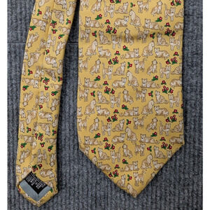 Beaufort Silk Tie Novelty Cat Lovers Print Italy Made Butter Yellow Gift Preppy